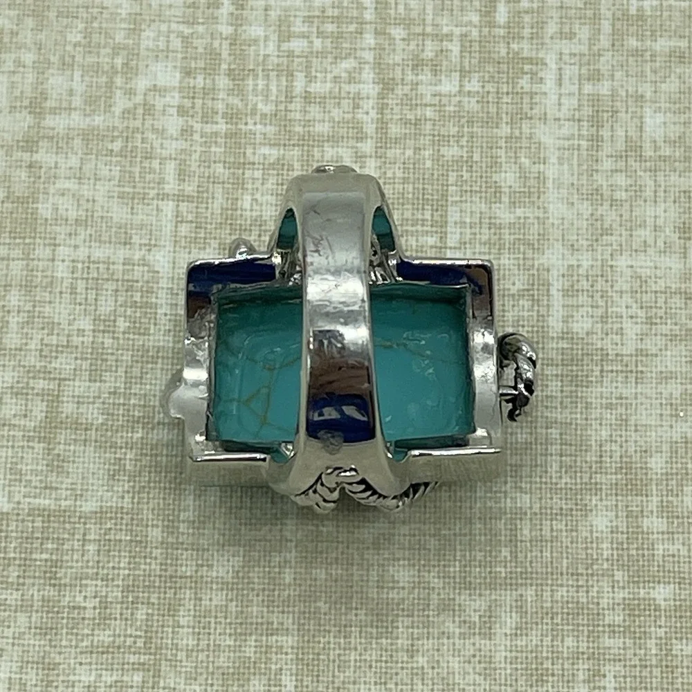 Western Boho Faux Turquoise Ring Size 8 Silver Tone Southwest Nautical Festival‎
